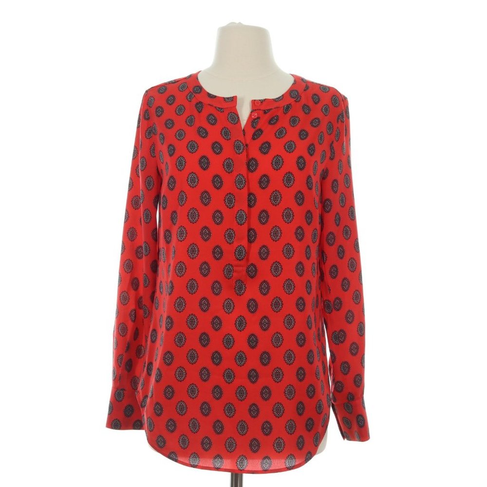 J. Crew Women's Red Paisley 1/2 Button Tunic Top Shirt